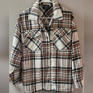 HFX Plaid Women's Snap Button Shirt Jacket. Soft And Warm. Sz S